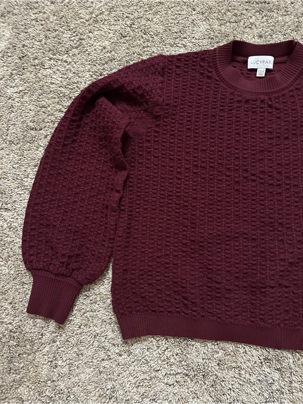 #213 Lucy Paris Maroon Textured Crewneck Sweater